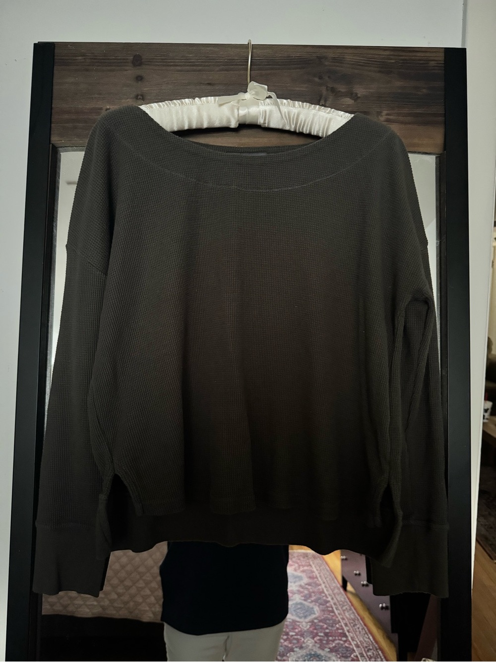 Anthropologie Saturday Sunday Waffle Long Sleeve Top, Olive Green